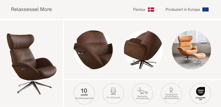 FLEXLUX Relaxfauteuil Tv-fauteuil More ergonomisch draaibaar robuuste voet Scandi Premium comfort rug- en hoofdeindeverstelling draaibaar voet van aluminium - Foto 5