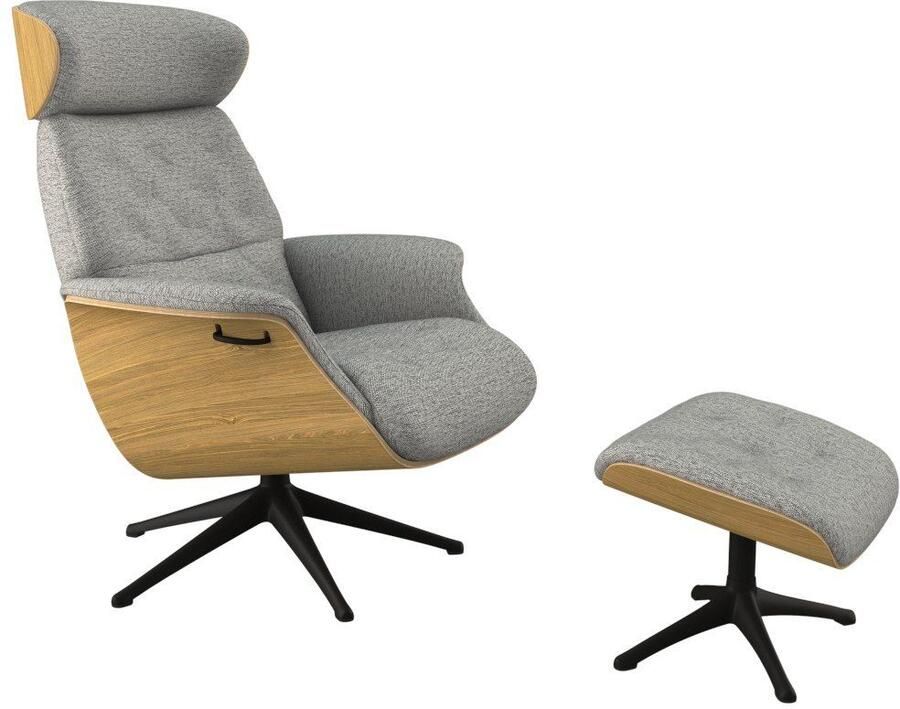 FLEXLUX Relaxfauteuil Volden TV-fauteuil verstelbare rug- & hoofdsteun draaibaar Rug- en hoofdeindeverstelling draaibaar voet zwart armleuning walnoot - Foto 4
