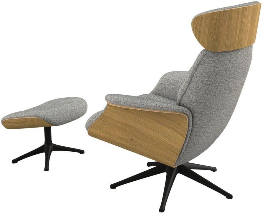FLEXLUX Relaxfauteuil Volden TV-fauteuil verstelbare rug- & hoofdsteun draaibaar Rug- en hoofdeindeverstelling draaibaar voet zwart armleuning walnoot - Foto 2