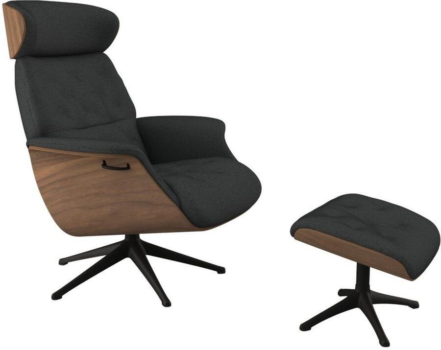 FLEXLUX Relaxfauteuil Volden TV-fauteuil verstelbare rug- & hoofdsteun draaibaar Rug- en hoofdeindeverstelling draaibaar voet zwart armleuning walnoot - Foto 4