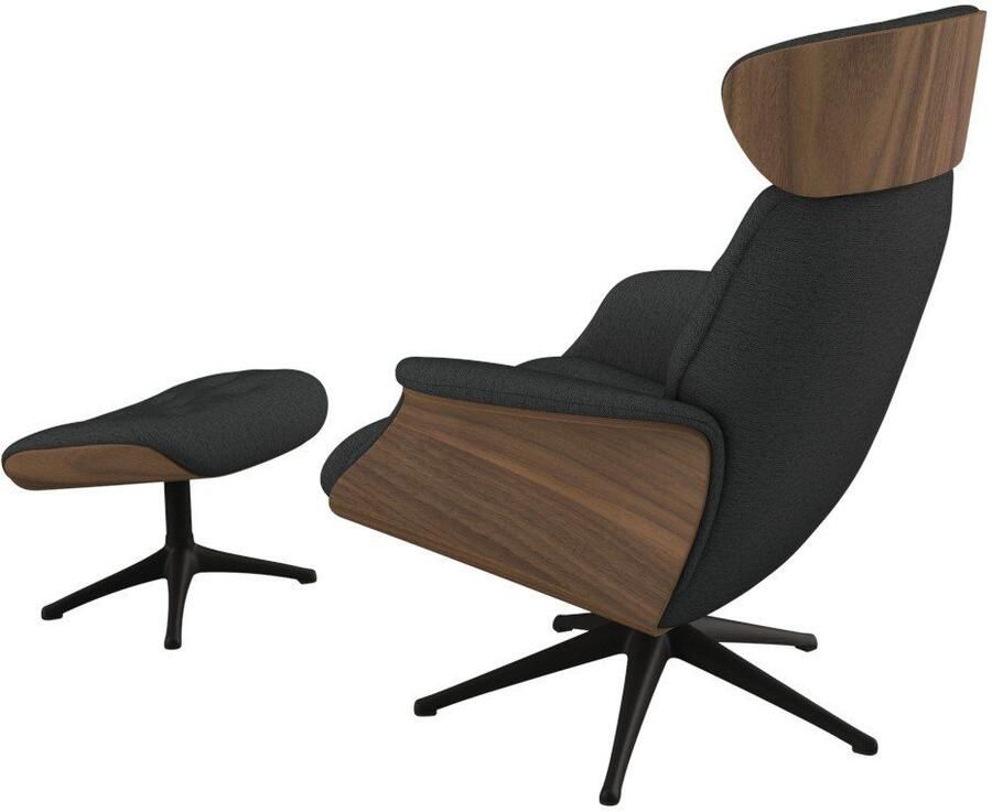 FLEXLUX Relaxfauteuil Volden TV-fauteuil verstelbare rug- & hoofdsteun draaibaar Rug- en hoofdeindeverstelling draaibaar voet zwart armleuning walnoot - Foto 2