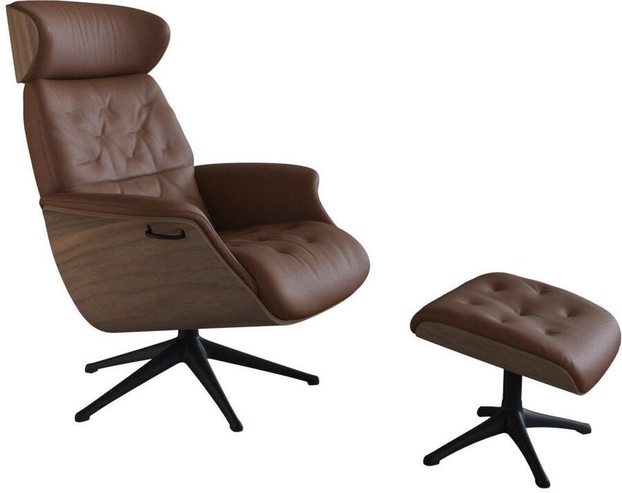 FLEXLUX Relaxfauteuil Volden TV-fauteuil verstelbare rug- & hoofdsteun draaibaar Rug- en hoofdeindeverstelling draaibaar voet zwart armleuning walnoot - Foto 4