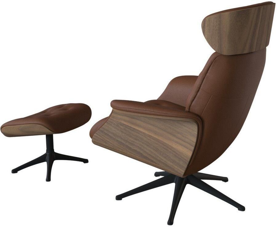 FLEXLUX Relaxfauteuil Volden TV-fauteuil verstelbare rug- & hoofdsteun draaibaar Rug- en hoofdeindeverstelling draaibaar voet zwart armleuning walnoot - Foto 2