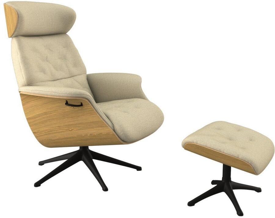FLEXLUX Relaxfauteuil Volden TV-fauteuil verstelbare rug- & hoofdsteun draaibaar Rug- en hoofdeindeverstelling draaibaar voet zwart armleuning walnoot - Foto 4