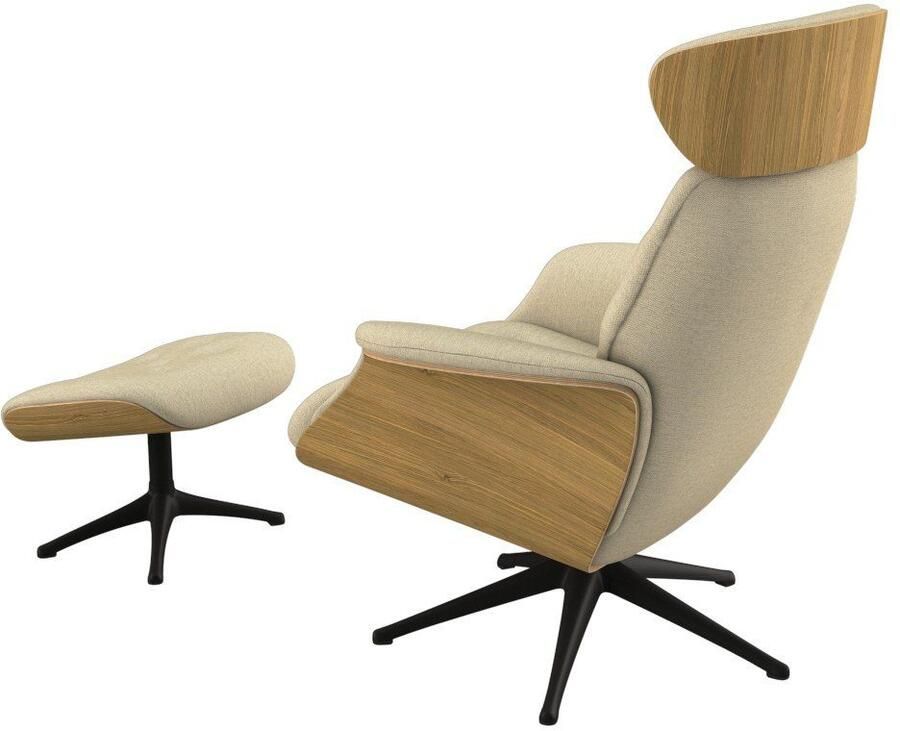 FLEXLUX Relaxfauteuil Volden TV-fauteuil verstelbare rug- & hoofdsteun draaibaar Rug- en hoofdeindeverstelling draaibaar voet zwart armleuning walnoot - Foto 2