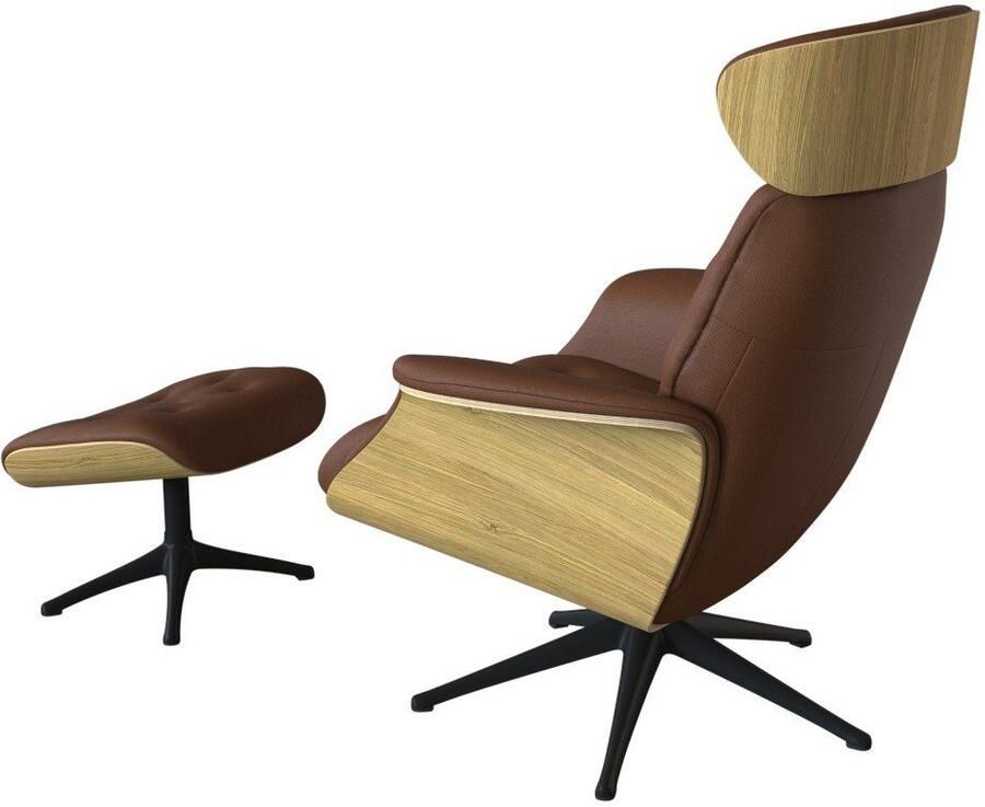 FLEXLUX Relaxfauteuil Volden TV-fauteuil verstelbare rug- & hoofdsteun draaibaar Rug- en hoofdeindeverstelling draaibaar voet zwart armleuning walnoot - Foto 2