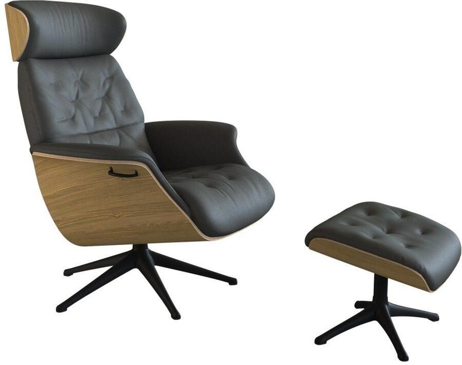 FLEXLUX Relaxfauteuil Volden TV-fauteuil verstelbare rug- & hoofdsteun draaibaar Rug- en hoofdeindeverstelling draaibaar voet zwart armleuning walnoot - Foto 4