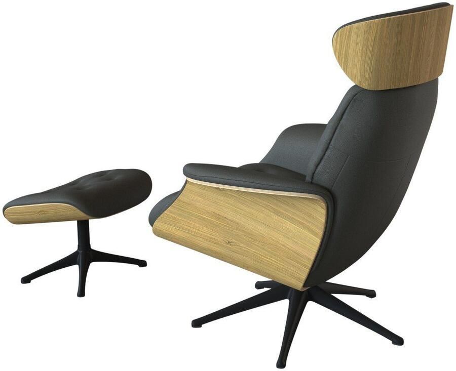 FLEXLUX Relaxfauteuil Volden TV-fauteuil verstelbare rug- & hoofdsteun draaibaar Rug- en hoofdeindeverstelling draaibaar voet zwart armleuning walnoot - Foto 2