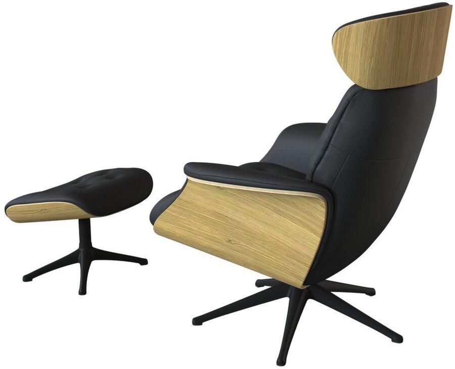 FLEXLUX Relaxfauteuil Volden TV-fauteuil verstelbare rug- & hoofdsteun draaibaar Rug- en hoofdeindeverstelling draaibaar voet zwart armleuning walnoot - Foto 2