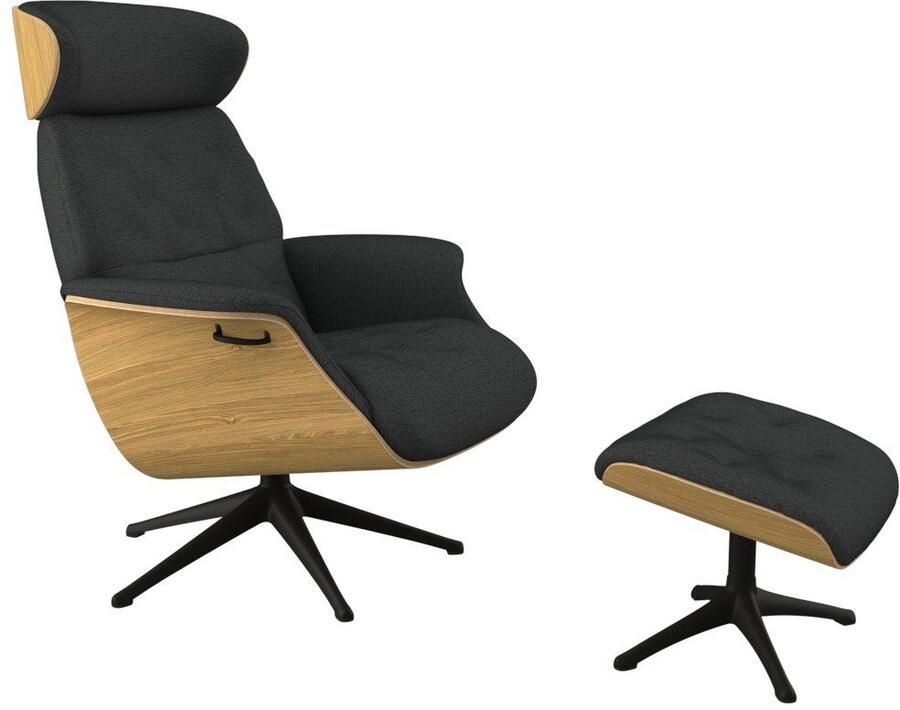 FLEXLUX Relaxfauteuil Volden TV-fauteuil verstelbare rug- & hoofdsteun draaibaar Rug- en hoofdeindeverstelling draaibaar voet zwart armleuning walnoot - Foto 4