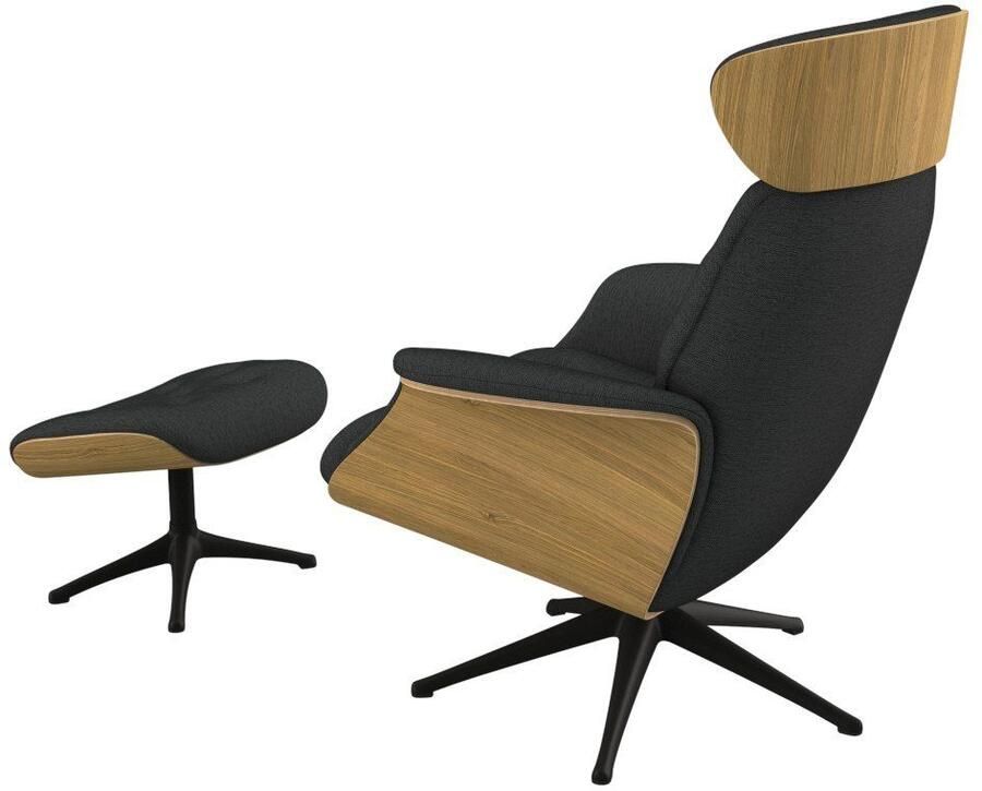 FLEXLUX Relaxfauteuil Volden TV-fauteuil verstelbare rug- & hoofdsteun draaibaar Rug- en hoofdeindeverstelling draaibaar voet zwart armleuning walnoot - Foto 2