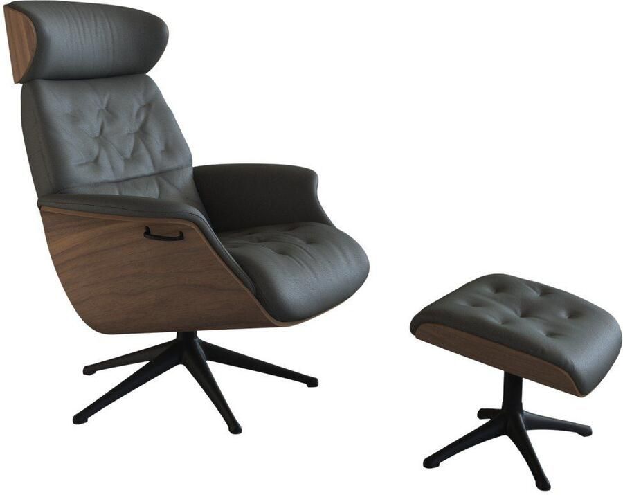 FLEXLUX Relaxfauteuil Volden TV-fauteuil verstelbare rug- & hoofdsteun draaibaar Rug- en hoofdeindeverstelling draaibaar voet zwart armleuning walnoot - Foto 4