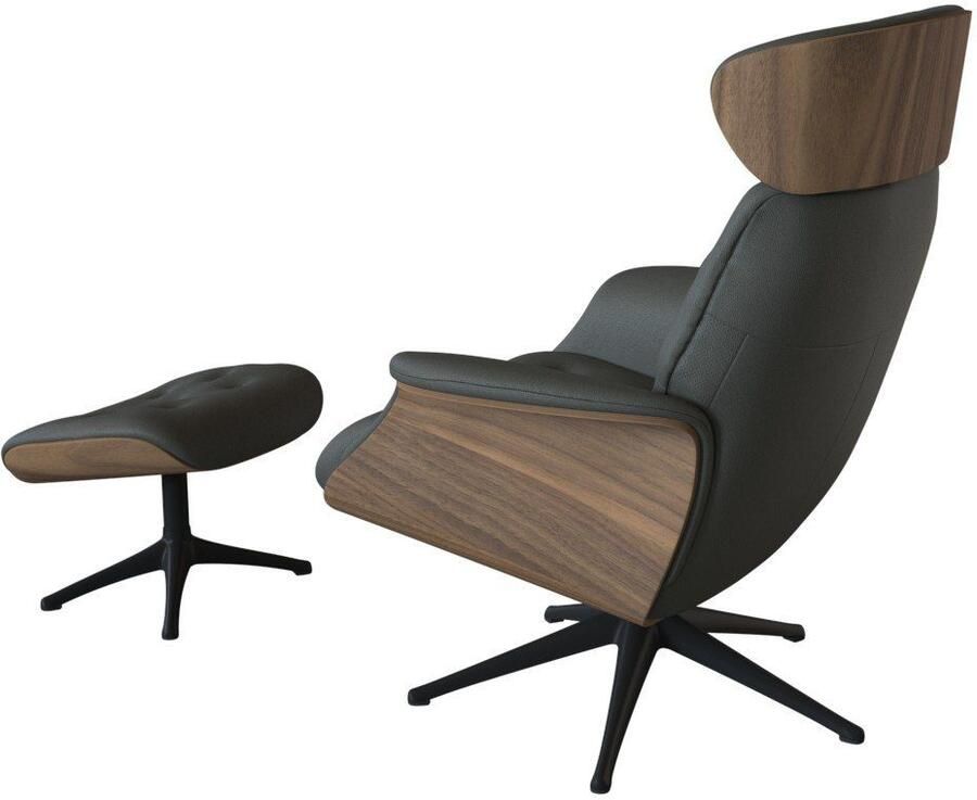 FLEXLUX Relaxfauteuil Volden TV-fauteuil verstelbare rug- & hoofdsteun draaibaar Rug- en hoofdeindeverstelling draaibaar voet zwart armleuning walnoot - Foto 2