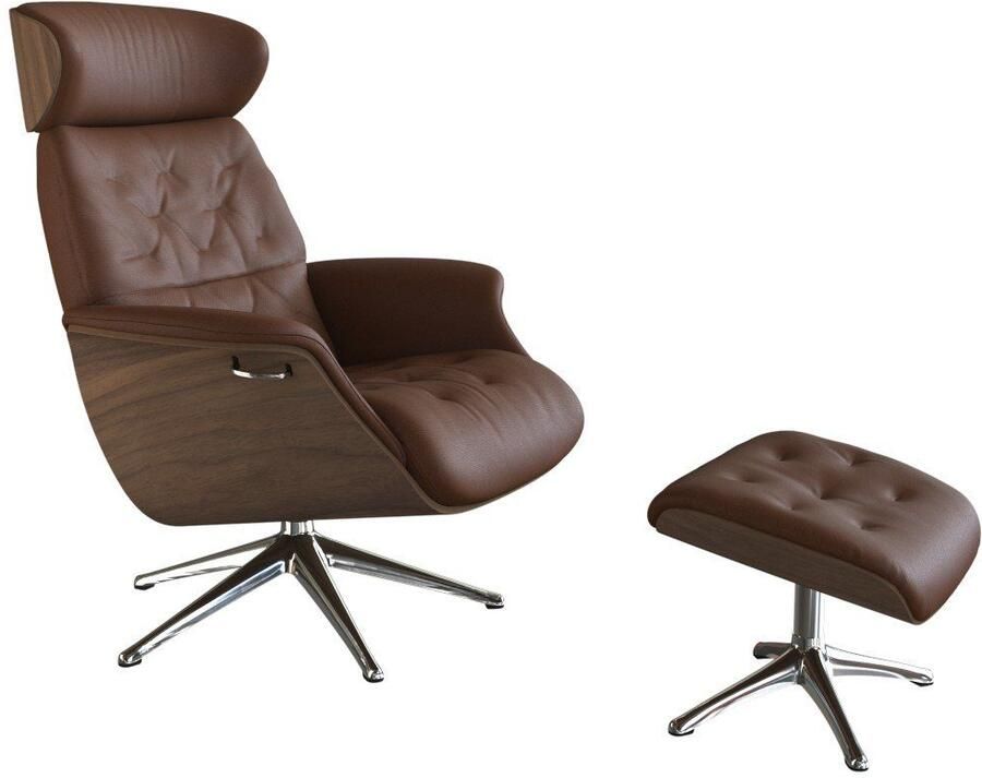 FLEXLUX Relaxfauteuil Volden TV-fauteuil verstelbare rug- & hoofdsteun draaibaar Rug- en hoofdverstelling draaibaar voet aluminium armleuning walnoot - Foto 4