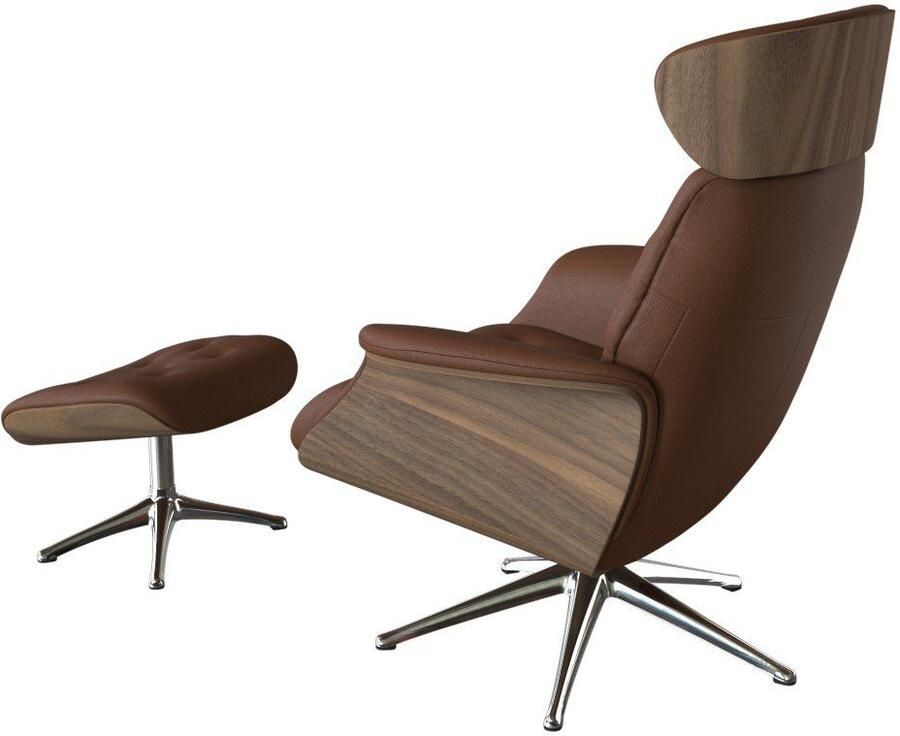 FLEXLUX Relaxfauteuil Volden TV-fauteuil verstelbare rug- & hoofdsteun draaibaar Rug- en hoofdverstelling draaibaar voet aluminium armleuning walnoot - Foto 2