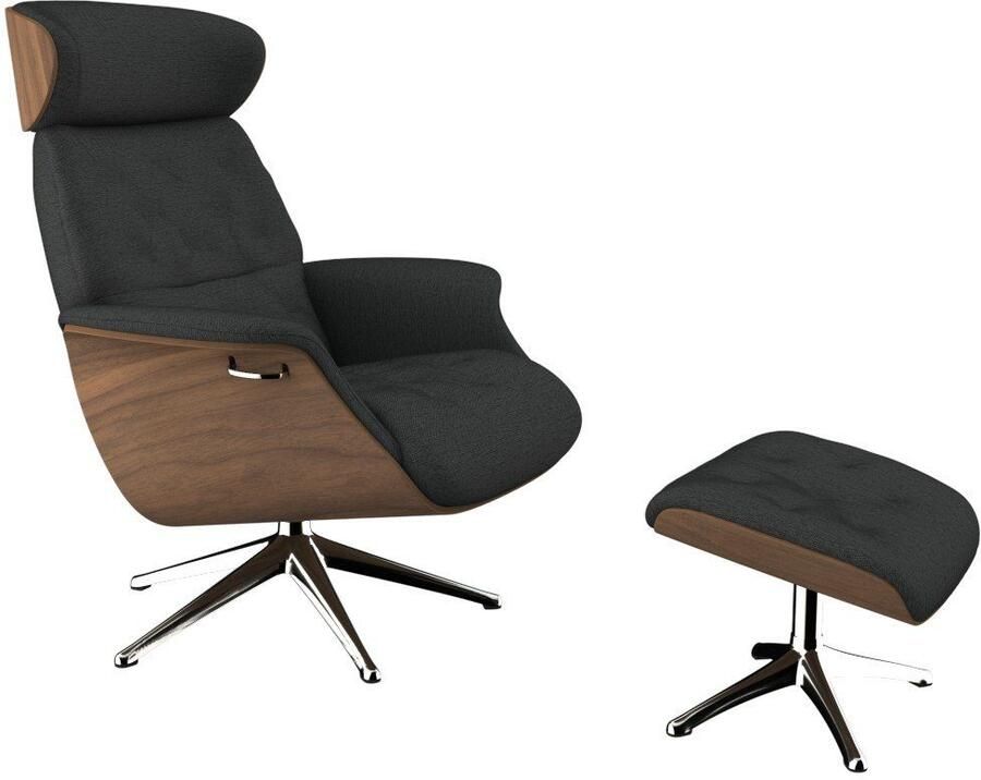 FLEXLUX Relaxfauteuil Volden TV-fauteuil verstelbare rug- & hoofdsteun draaibaar Rug- en hoofdverstelling draaibaar voet aluminium armleuning walnoot - Foto 4