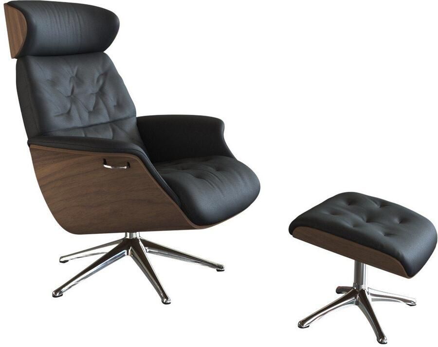 FLEXLUX Relaxfauteuil Volden TV-fauteuil verstelbare rug- & hoofdsteun draaibaar Rug- en hoofdverstelling draaibaar voet aluminium armleuning walnoot - Foto 4