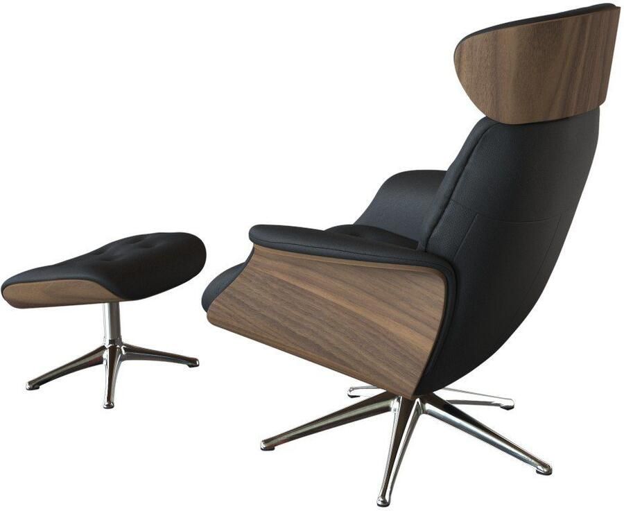 FLEXLUX Relaxfauteuil Volden TV-fauteuil verstelbare rug- & hoofdsteun draaibaar Rug- en hoofdverstelling draaibaar voet aluminium armleuning walnoot - Foto 2