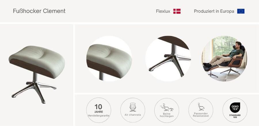 FLEXLUX Voetenbankje Clement Beensteun. Uitstekend Comfort Robuuste zwarte voet voor beensteun voor een betere ontspanning walnotenhoud zwarte voet - Foto 2