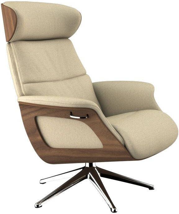 FLEXLUX Relaxfauteuil Clement Relaxstuhl Polstersessel Liegesessel TV-Stuhl Rugleuning & hoofdsteun verstelbaar draaibaar armleuningen Walnoot aluminium voet M