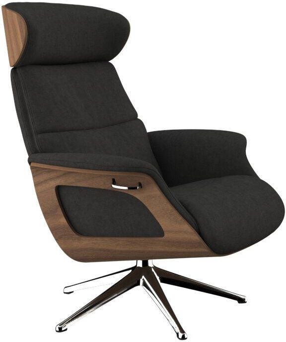 FLEXLUX Relaxfauteuil Clement Relaxstuhl Polstersessel Liegesessel TV-Stuhl Rugleuning & hoofdsteun verstelbaar draaibaar armleuningen Walnoot aluminium voet M