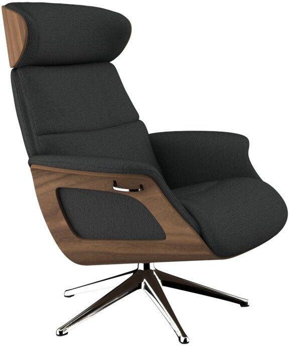 FLEXLUX Relaxfauteuil Clement Relaxstuhl Polstersessel Liegesessel TV-Stuhl Rugleuning & hoofdsteun verstelbaar draaibaar armleuningen Walnoot aluminium voet M