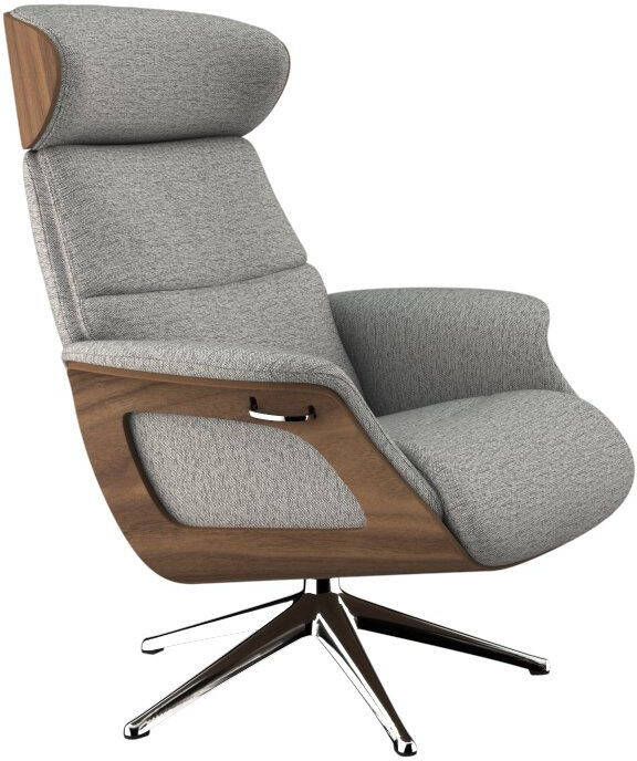 FLEXLUX Relaxfauteuil Clement Relaxstuhl Polstersessel Liegesessel TV-Stuhl Rugleuning & hoofdsteun verstelbaar draaibaar armleuningen Walnoot aluminium voet M