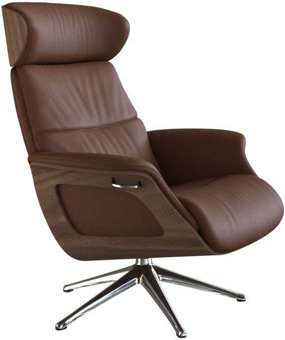 FLEXLUX Relaxfauteuil Clement Relaxstuhl Polstersessel Liegesessel TV-Stuhl Rugleuning & hoofdsteun verstelbaar draaibaar armleuningen Walnoot aluminium voet M