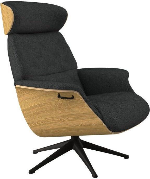 FLEXLUX Relaxfauteuil Volden TV-fauteuil verstelbare rug- & hoofdsteun draaibaar Rug- en hoofdeindeverstelling draaibaar voet zwart armleuning walnoot - Foto 10