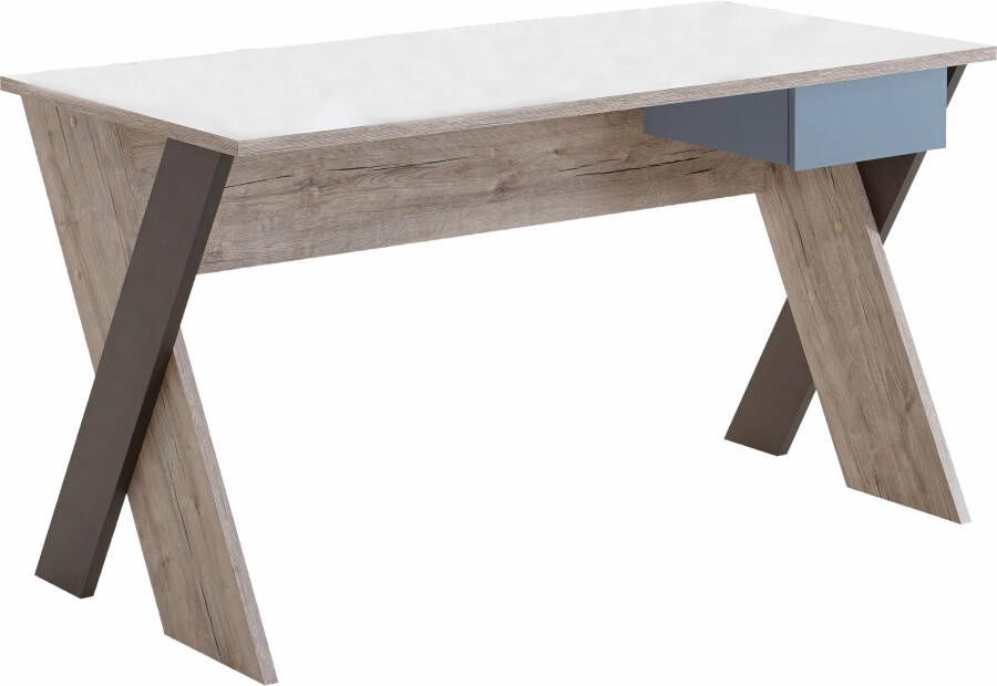 FMD EMOB Bureau Nano 135 cm met X-poten Kantoor outlet Wit; Grijs Spaanplaat Kantoor outlet Op voorraad - Foto 5