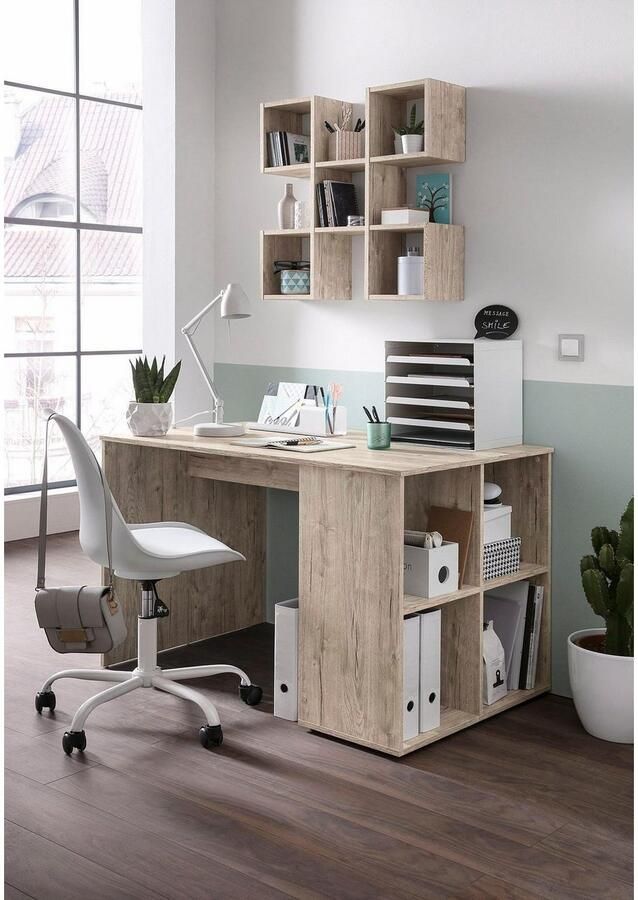 FMD Bureau met zijschappen 117x73x75 cm zandeikenkleurig - Foto 9