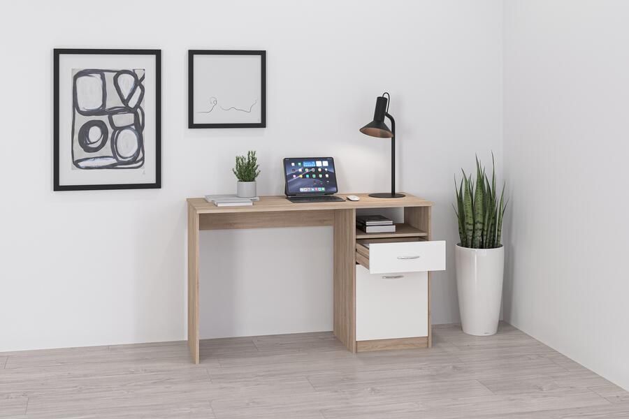 LuxeLivin' FMD Bureau met 1 lade 123x50x76 5 cm eikenkleurig en wit - Foto 10