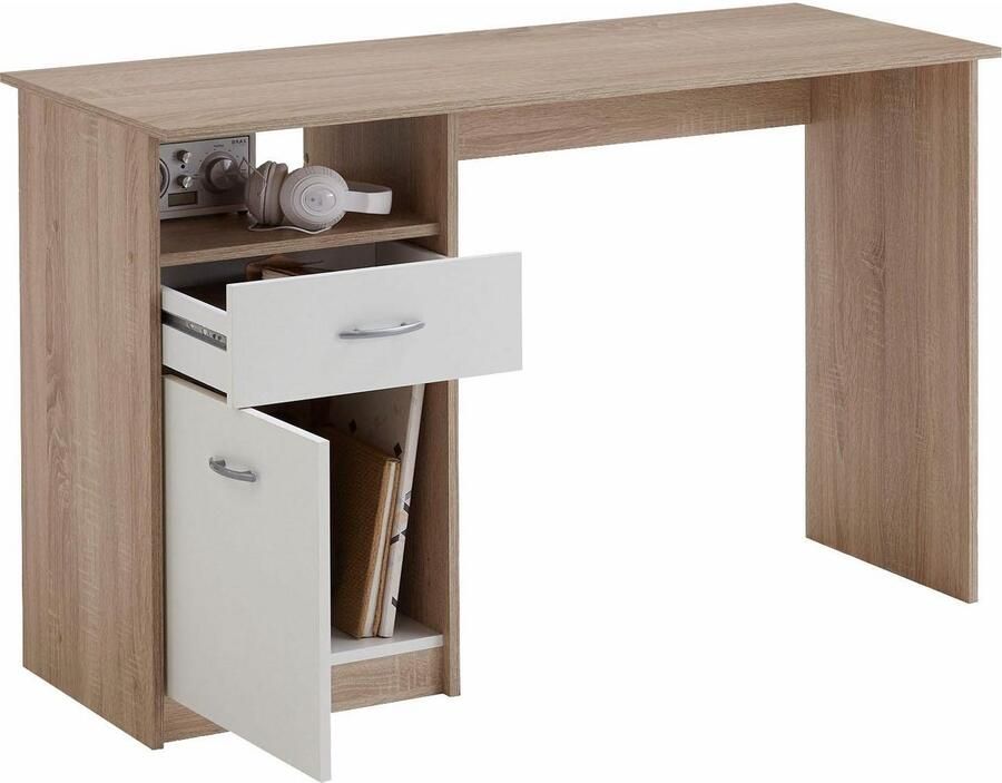 LuxeLivin' FMD Bureau met 1 lade 123x50x76 5 cm eikenkleurig en wit - Foto 3
