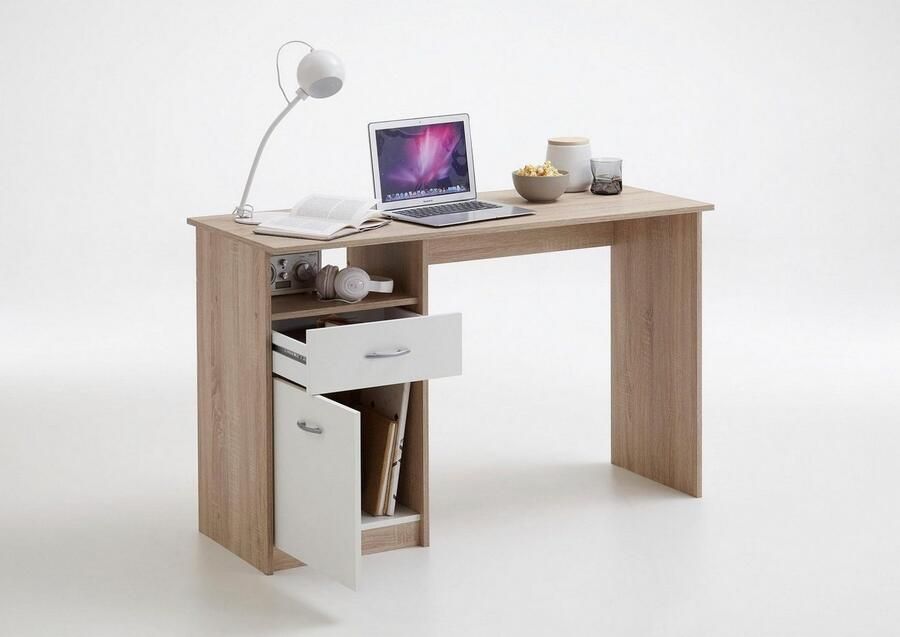LuxeLivin' FMD Bureau met 1 lade 123x50x76 5 cm eikenkleurig en wit - Foto 8