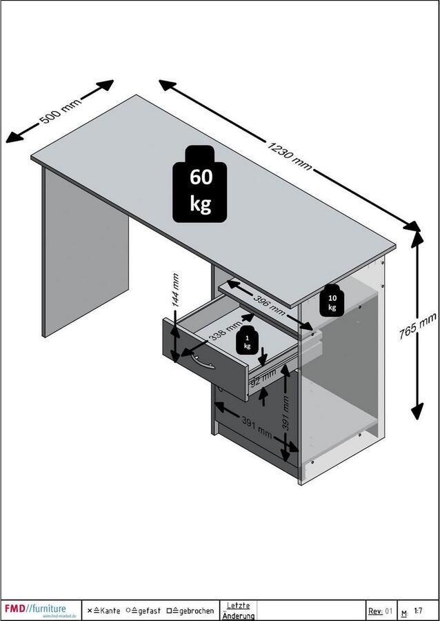 LuxeLivin' FMD Bureau met 1 lade 123x50x76 5 cm eikenkleurig en wit - Foto 6