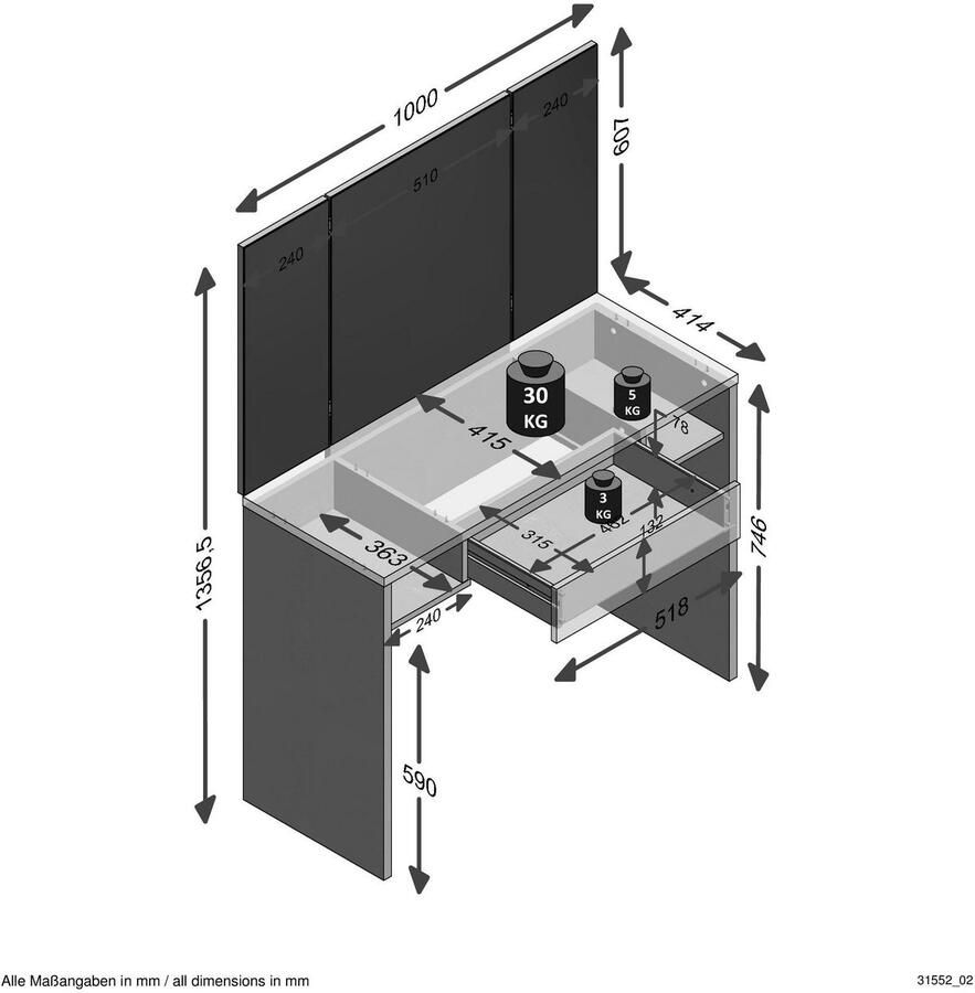 FMD Coiffeuse 1 Tiroir 2 Niches avec Miroir Schminki - Foto 2