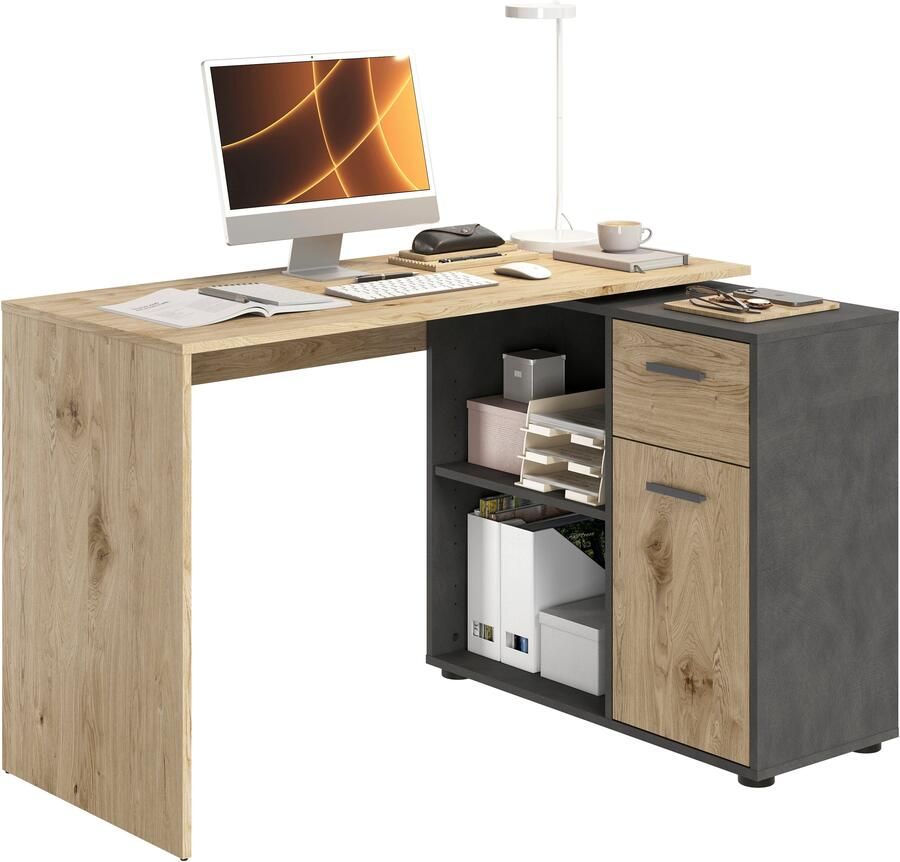 FMD Hoekbureau AUGSBURG Bureau sideboard met opbergruimte aan beide zijden te monteren 117 148 cm - Foto 8