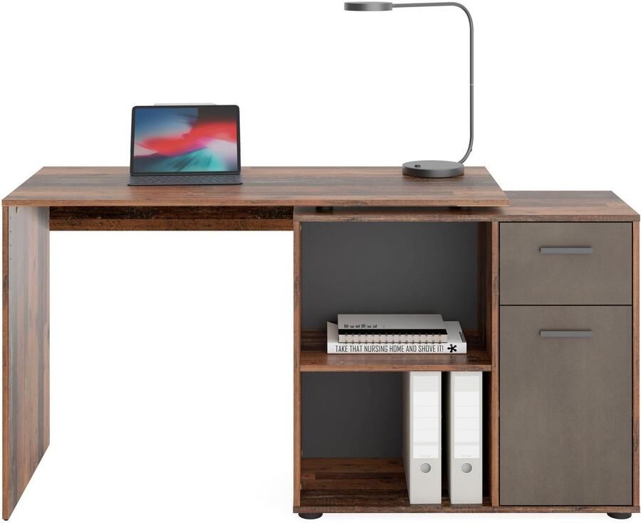 FMD Hoekbureau AUGSBURG Bureau sideboard met opbergruimte aan beide zijden te monteren 117 148 cm