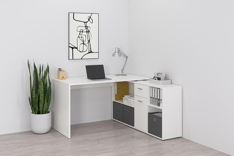 FMD Hoekbureau Lexo Bureau dressoir veel opbergruimte aan beide zijden te monteren 136 205 cm - Foto 5