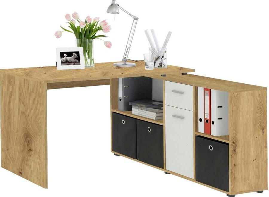 FMD Hoekbureau Lexo Bureau dressoir veel opbergruimte aan beide zijden te monteren 136 205 cm - Foto 8