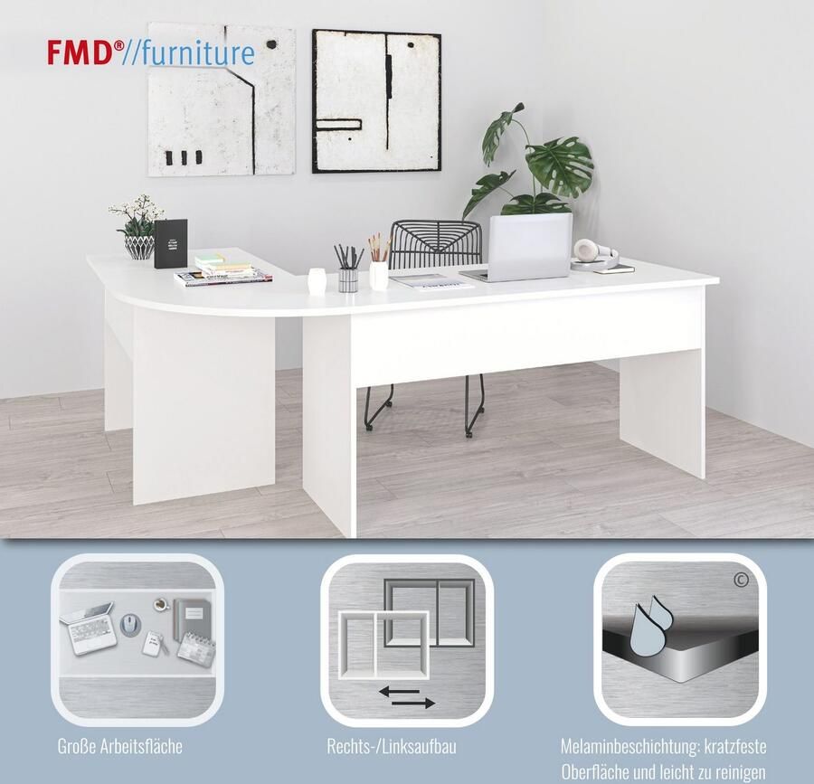 FMD Hoekbureau Tiell Hoekbureau bureautafel aan beide zijden te monteren 205 155 cm - Foto 4