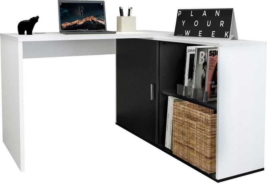 FMD EMOB Hoekbureau Vaiana wit zwart Kantoor outlet Wit Spaanplaat Kantoor outlet Op voorraad - Foto 6