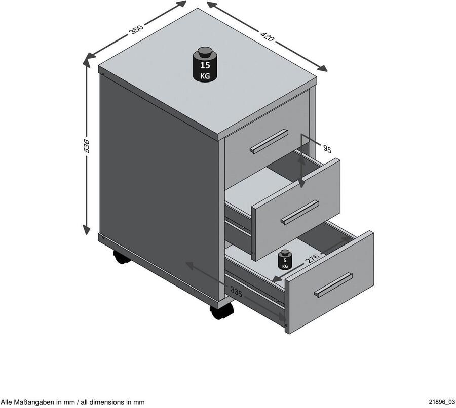 LuxeLivin' FMD Ladekast verplaatsbaar betonkleurig en hoogglans wit - Foto 3