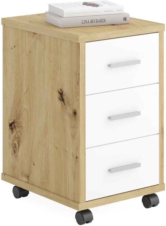 LuxeLivin' Ladekast verplaatsbaar artisan eikenkleurig en brilliant wit - Foto 3