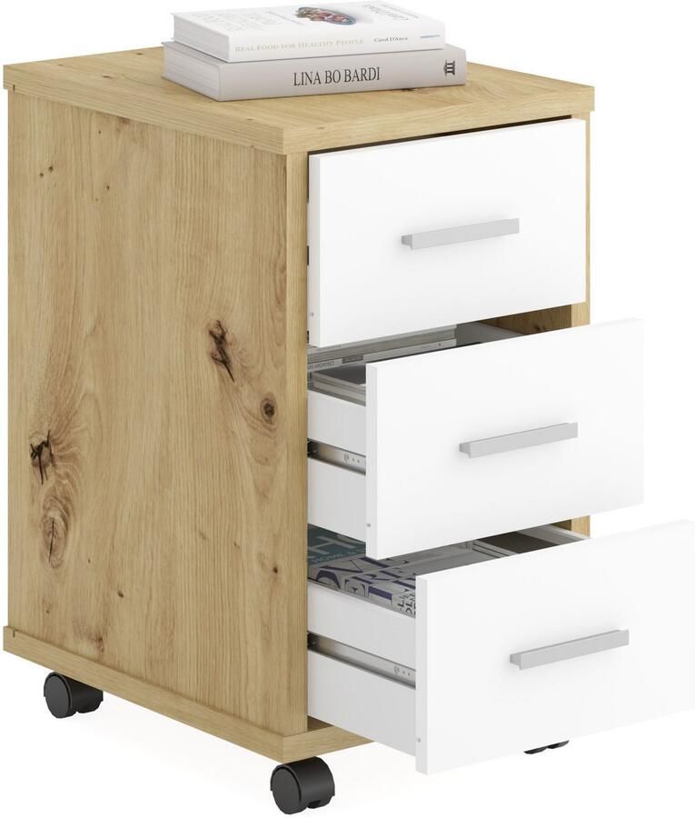 LuxeLivin' Ladekast verplaatsbaar artisan eikenkleurig en brilliant wit - Foto 2