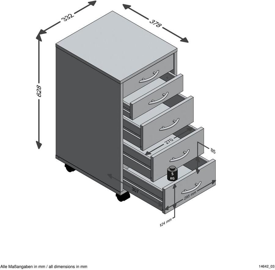 FMD-Möbel Ladekast met 5 lades verplaatsbaar wit VDXL_428728 - Foto 2