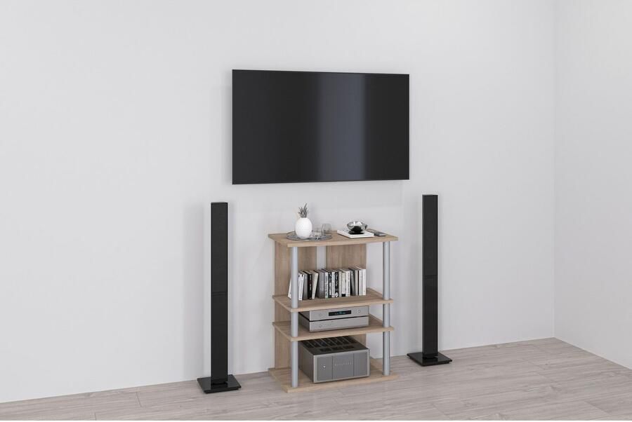 CaliCosy FMD Tv hifi-kast met 3 vakken 65x40x79 2 cm eikenkleurig - Foto 6