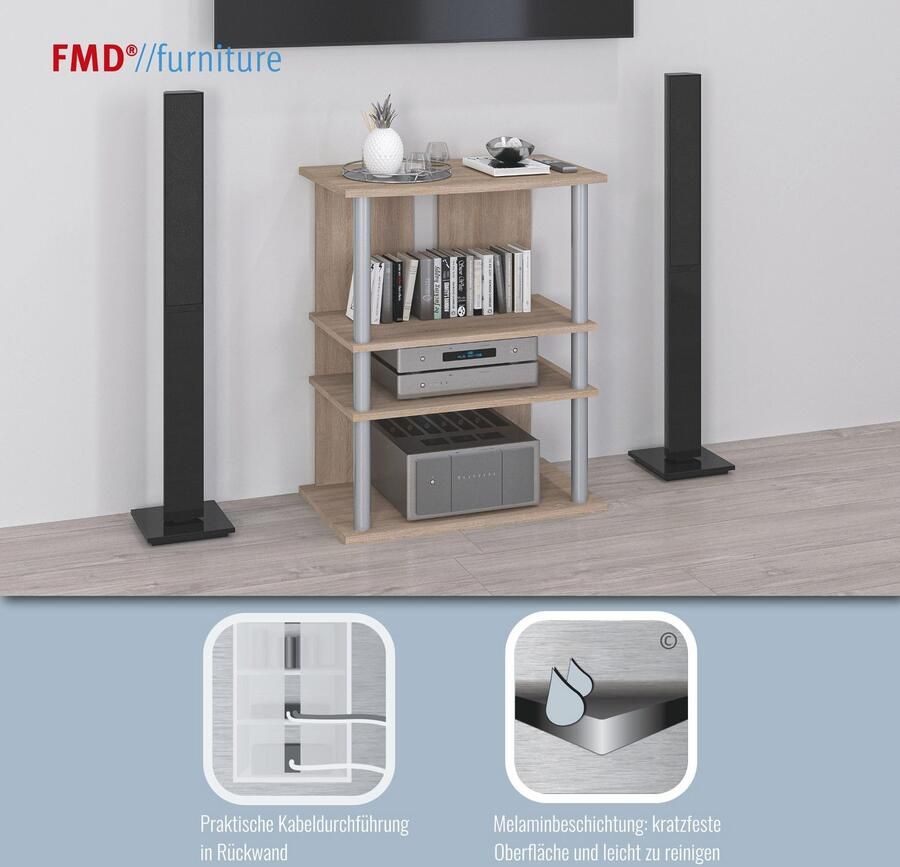 FMD Mediarek Variant Plank op rollen multimedia tv hifi 3 planken 65 cm breed