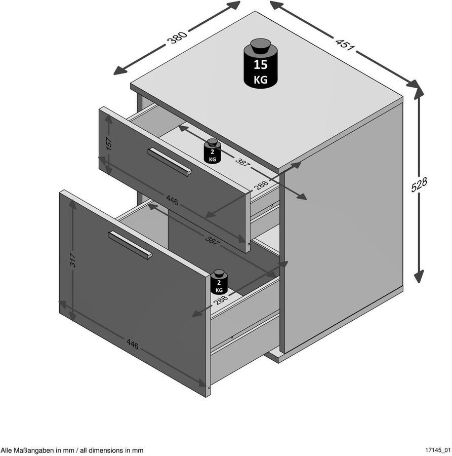 FMD Nachtkastje met 2 lades wit en eikenkleurig - Foto 3