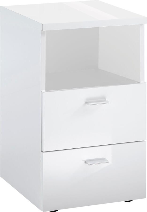 FMD Nachtkastje met 2 lades en schap hoogglans wit - Foto 7
